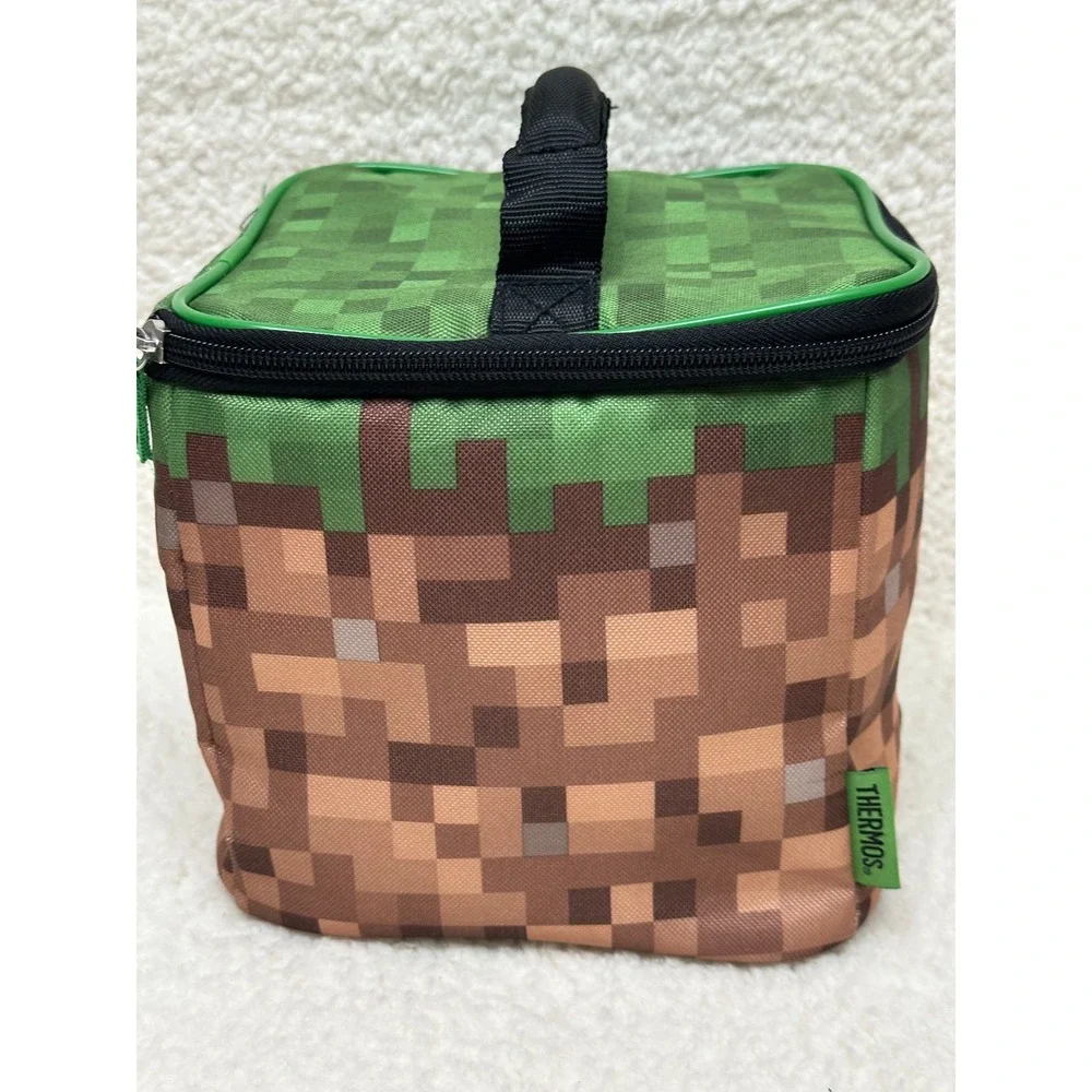 Thermos Minecraft Lunch Box Green Brown Pixelated Grass Block Insulated Bag